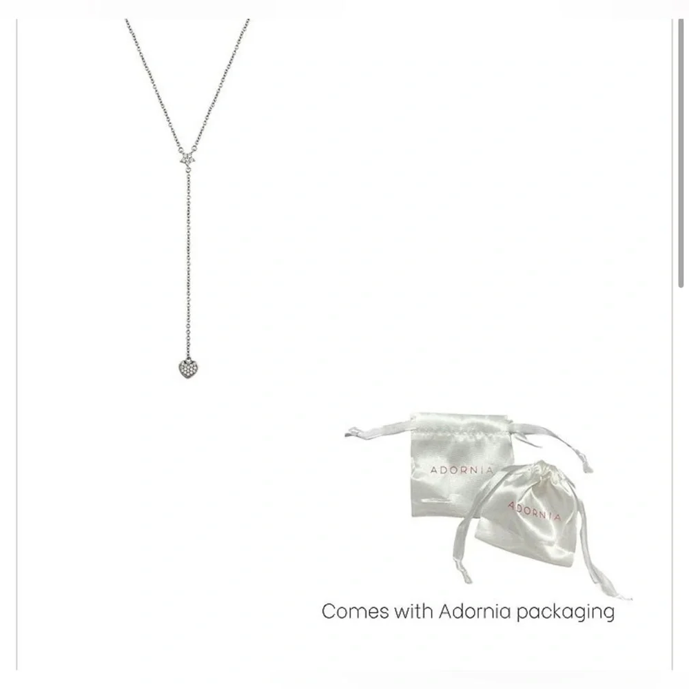 Adornia Rhodium Plated Star & Heart Y-Necklace NWT